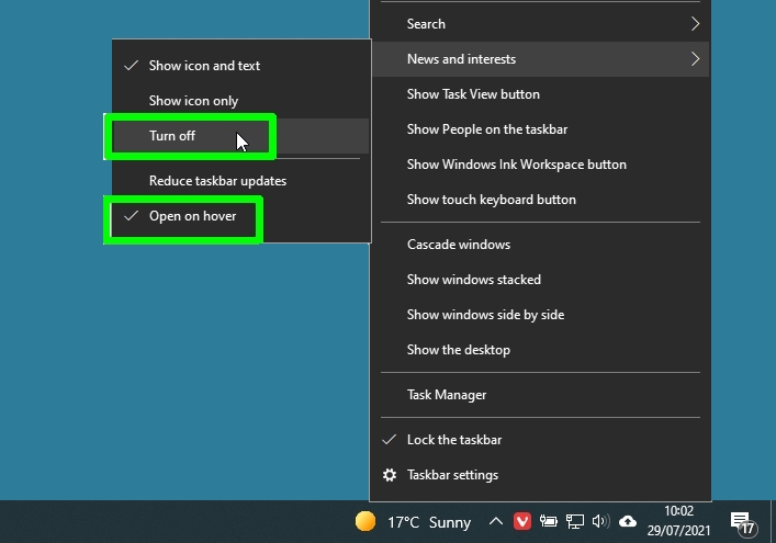 كيفية إزالة واجهة الأخبار والطقس في Windows 10