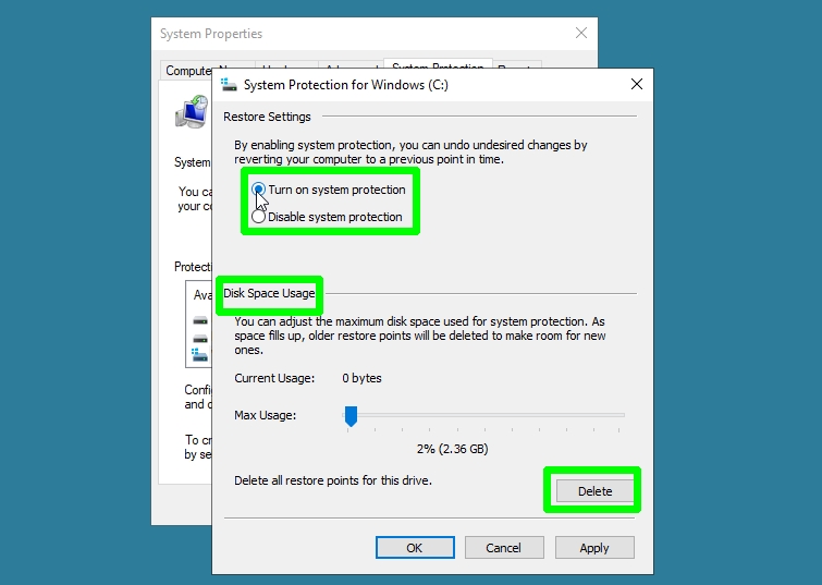 كيفية استخدام استعادة النظام في Windows 10 - قم بتشغيل حماية النظام