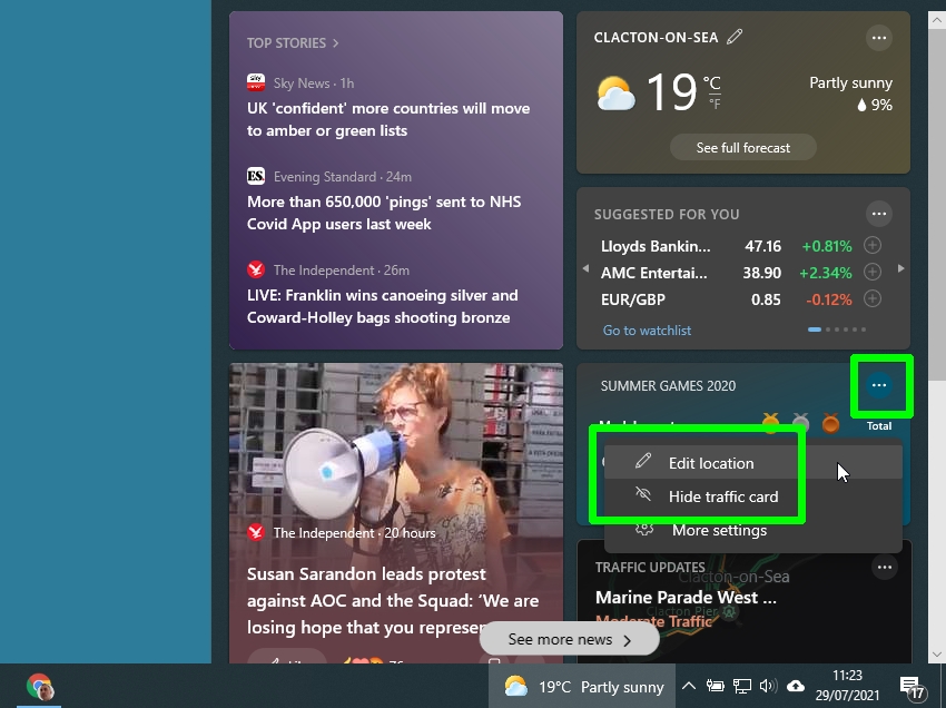 كيفية إزالة أداة الأخبار والطقس من Windows 10 - إخفاء البطاقات