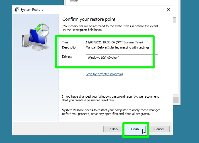 كيفية استخدام استعادة النظام في Windows 10 - تأكيد الاستعادة